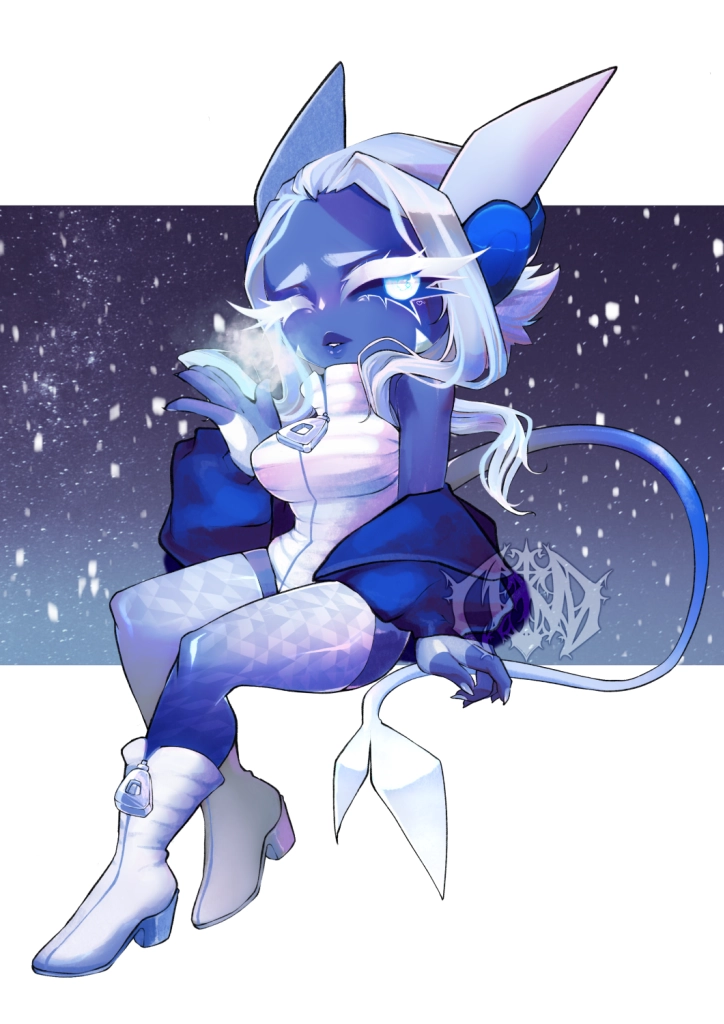 Commission for Vobeltor. 2022. Procreate with iPad Pro 2017. Chibi, 'Rime', Ice-themed Glaceon furry.